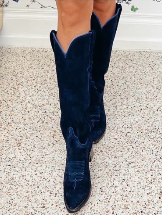 Shoes - Lucchese Edie Navy Suede cowboy boots
